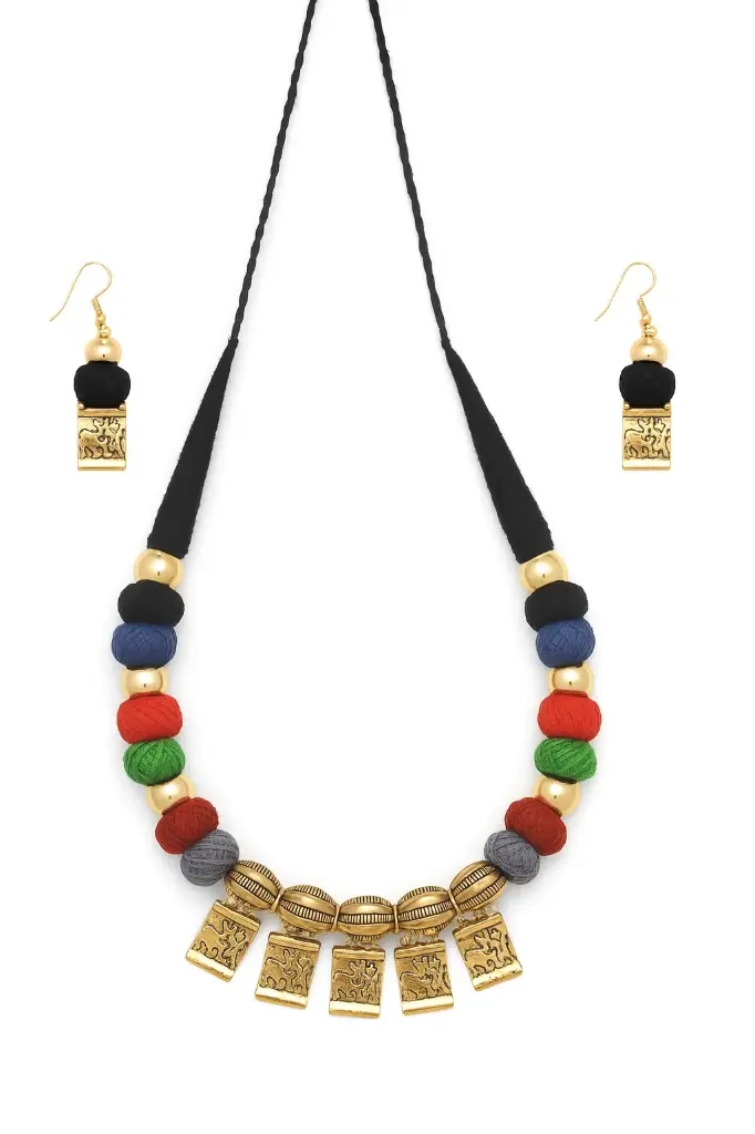 Multicolor charm  cotton thread necklace