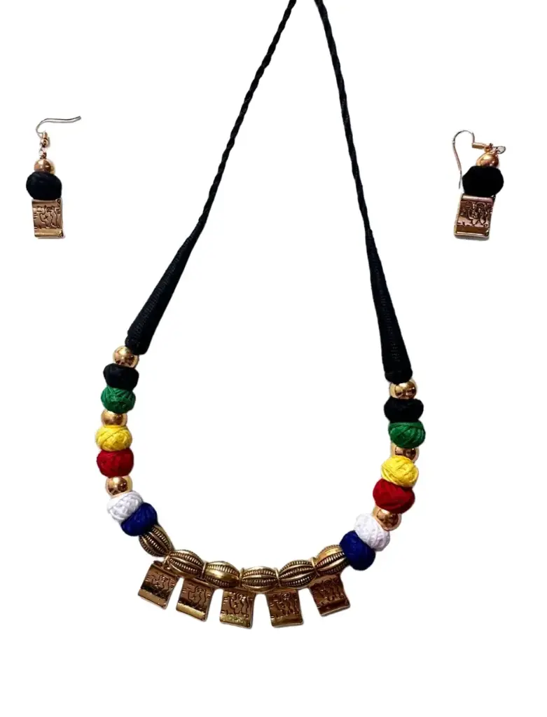Multicolor charm cotton thread necklace