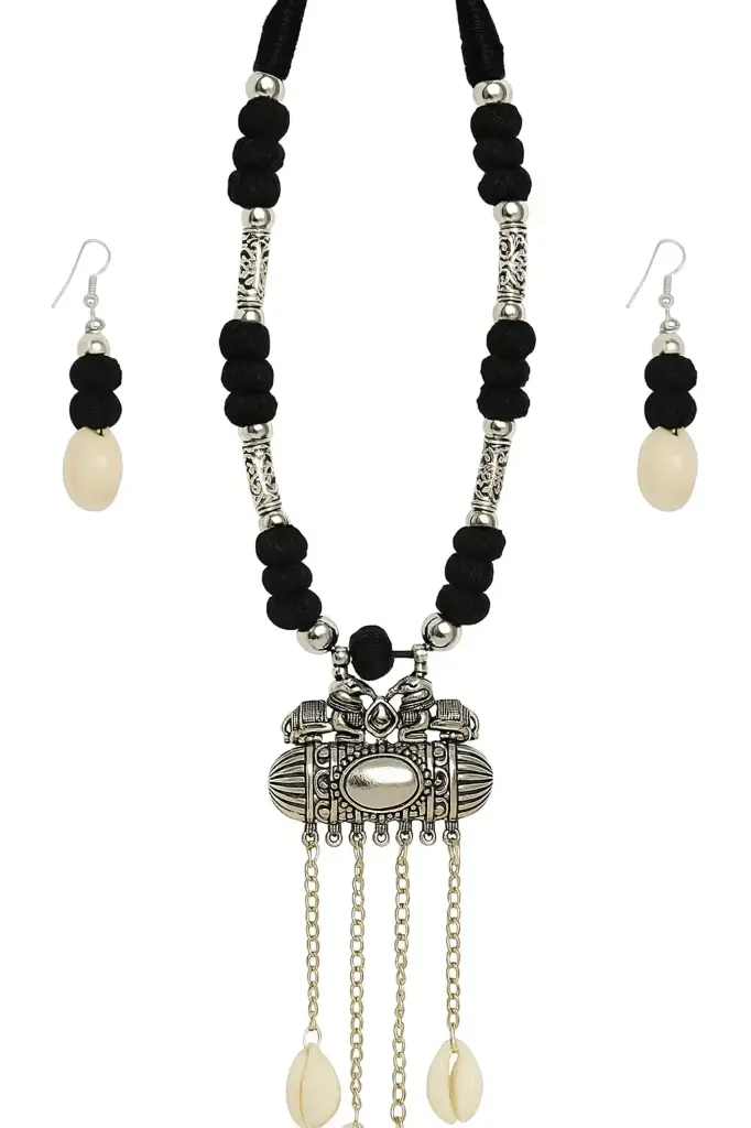 Oxidised black cotton thread necklace