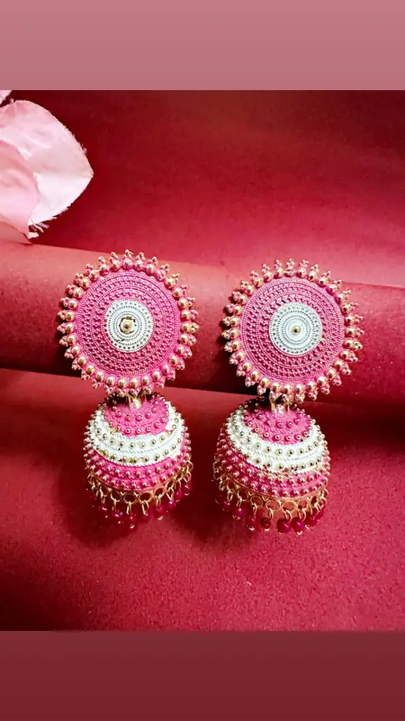 Pink dome shape jhumka