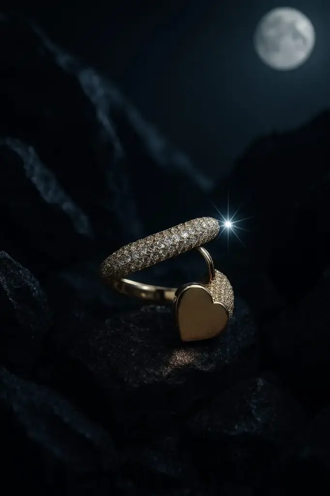 Anti Tarnish Heart Dangle Diamond Ring