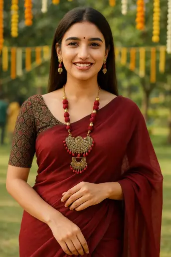 Antique red cotton thread necklace