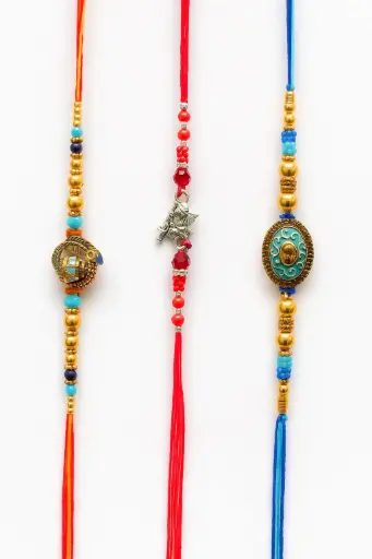 Set of three rakhi combo with Roli Akshat platter
