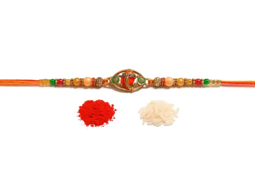 Cute Lord Ganesha rakhi with roli chawal