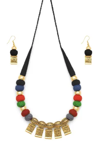 Multicolor charm  cotton thread necklace