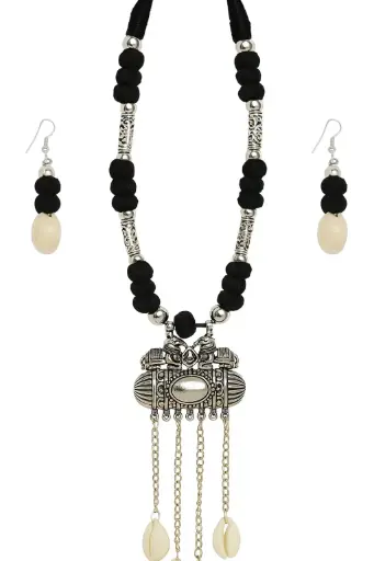 Oxidised black cotton thread necklace